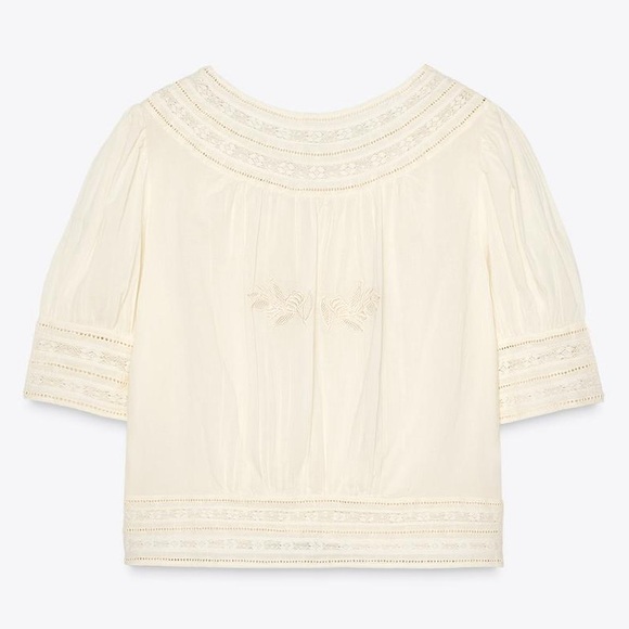 ZARA Round neck, short sleeve blouse with cuff detail. Matching embroidered - Picture 14 of 17